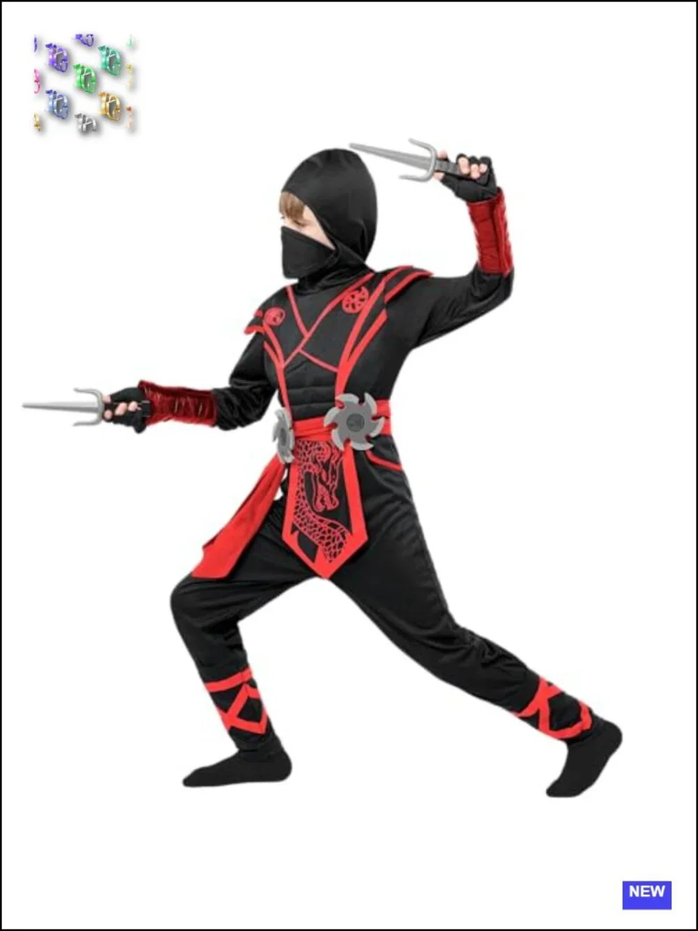 Kids Ninja Halloween Costume Jumpsuit Set with Mask Gloves Foam Daggers